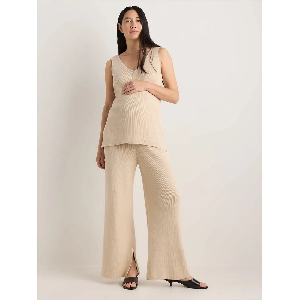 Quince Cotton Cashmere Maternity Wide Leg Pants In Heather Oatmeal Size Medium